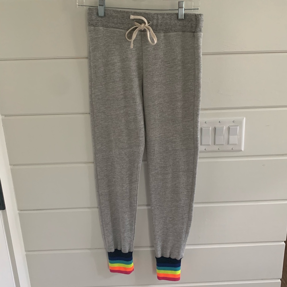 NWOT Sundry size 1 grey sweatpants rainbow cuff